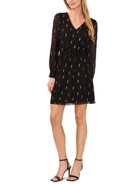MSK Womens Metallic Print Fit & Flare Dress, black, Petite, PS